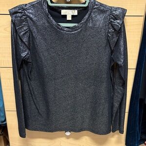 Michael Kors Petite/Small Metallic Black Long Sleeve Top